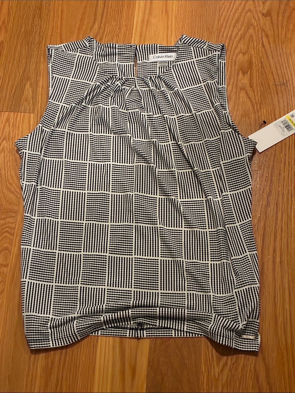 Calvin Klein Black & White Checkered Sleeveless Blouse